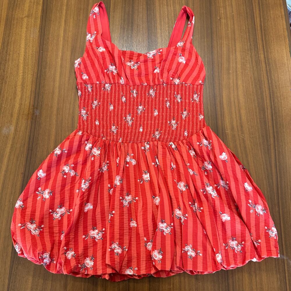 Anthropologie Rust Floral Smocked Square Neck Mini Bubble Dress, Vacation, L NWT - Picture 3 of 10